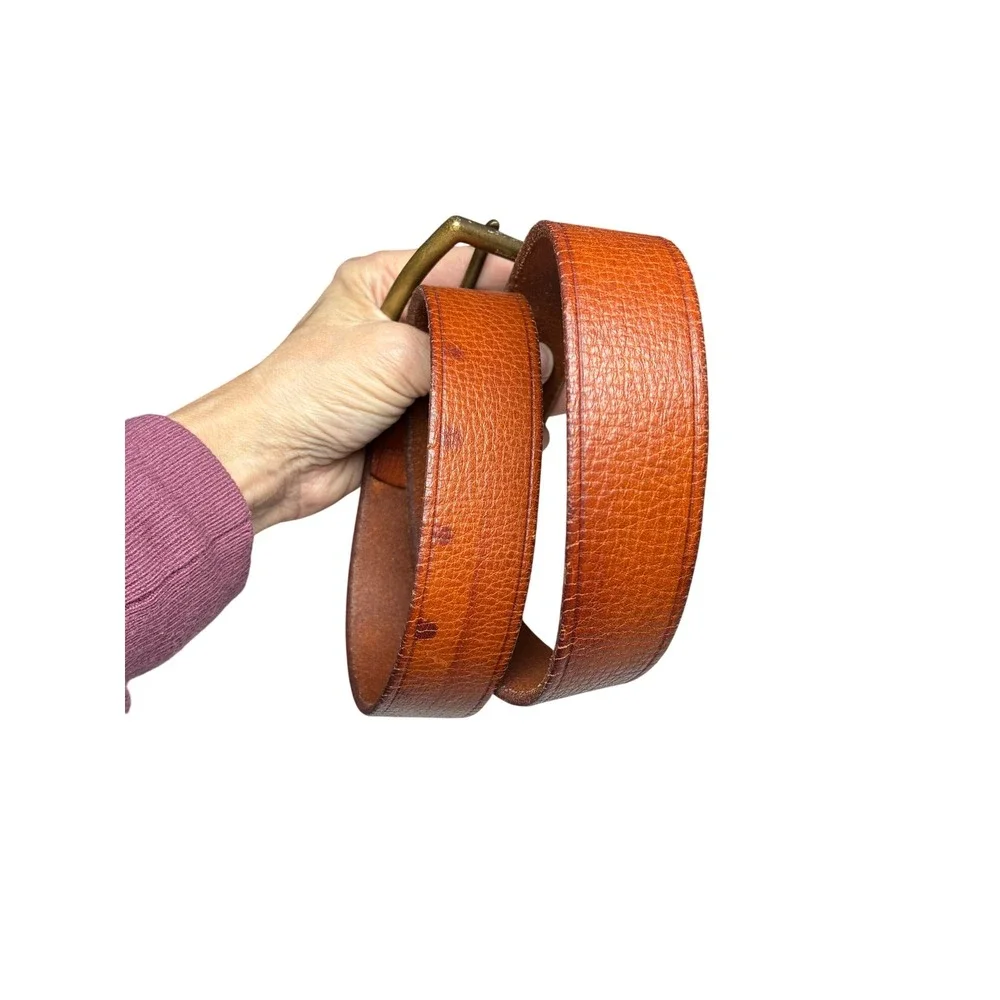J.Crew Cognac Oil Tanned Leather Belt Solid Brass Buckle England Size 32